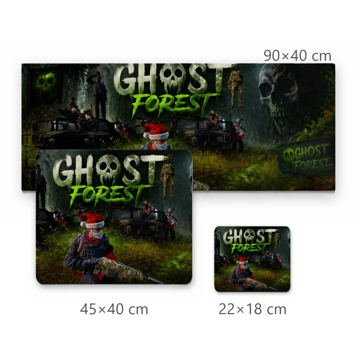 Mousepad Gamer Ghost Forest Floresta Militar e Caveira Fantasmagórica