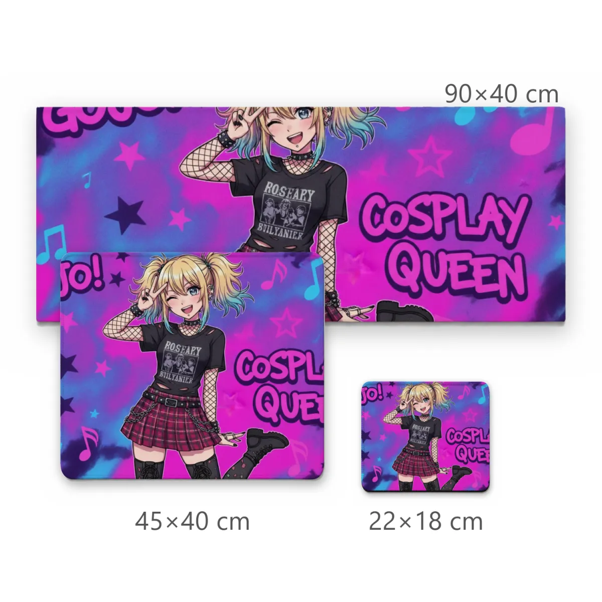 Mousepad Gamer Anime Cosplay Queen Marin Estilo Punk em Fundo Rosa e Azul