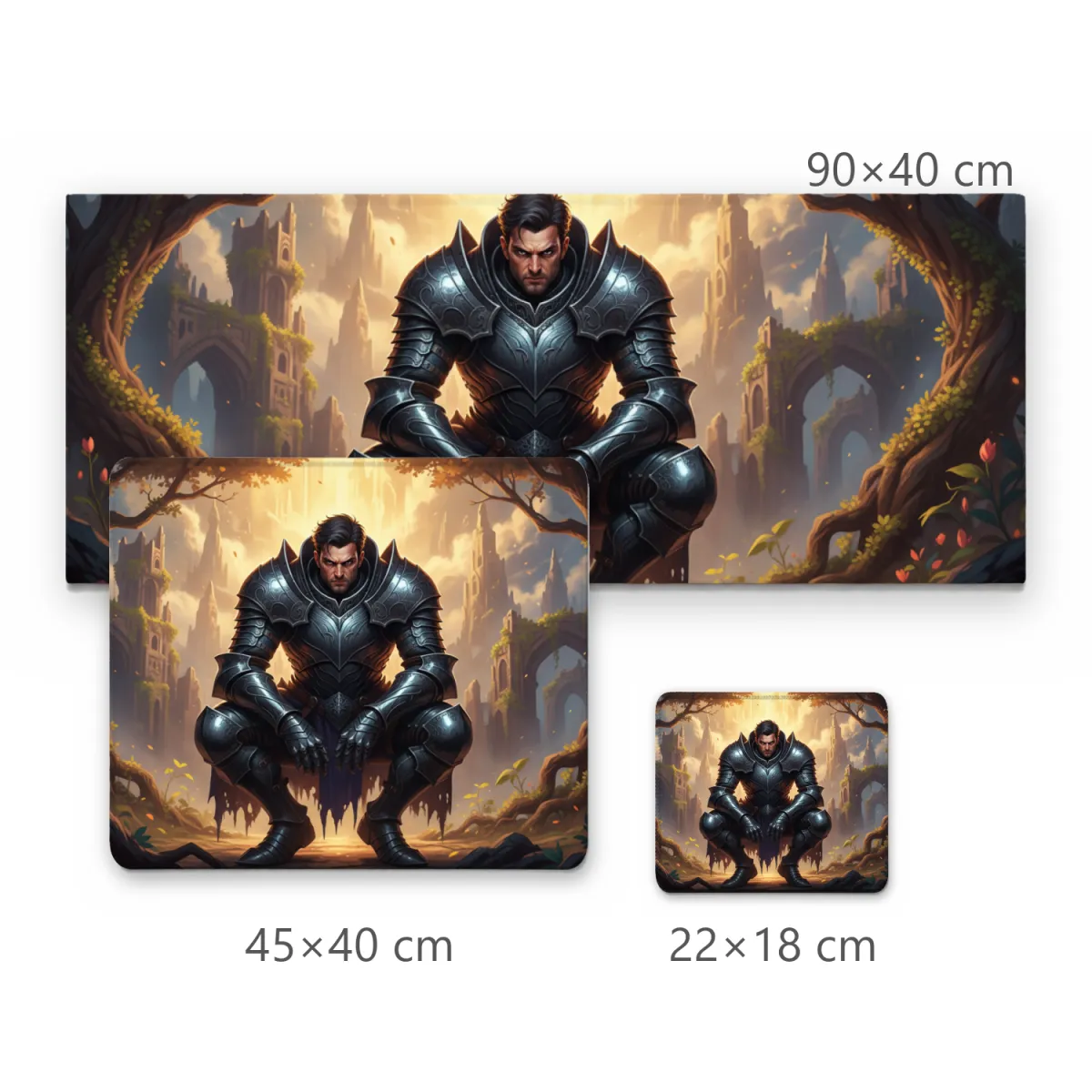 Mousepad Cavaleiro de Armadura Negra Agachado em Floresta Mística