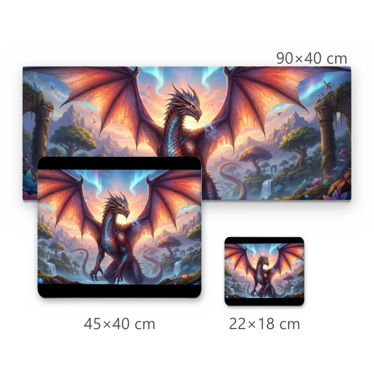 Mousepad Dragão Alado Majestoso em Paisagem Mística Colorida