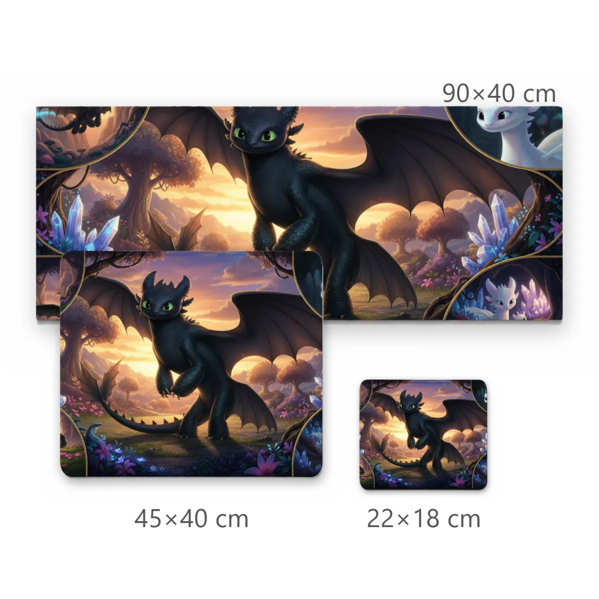 Mousepad Dragão Fúria da Noite e Fúria da Luz Cenário Fantasia Místico