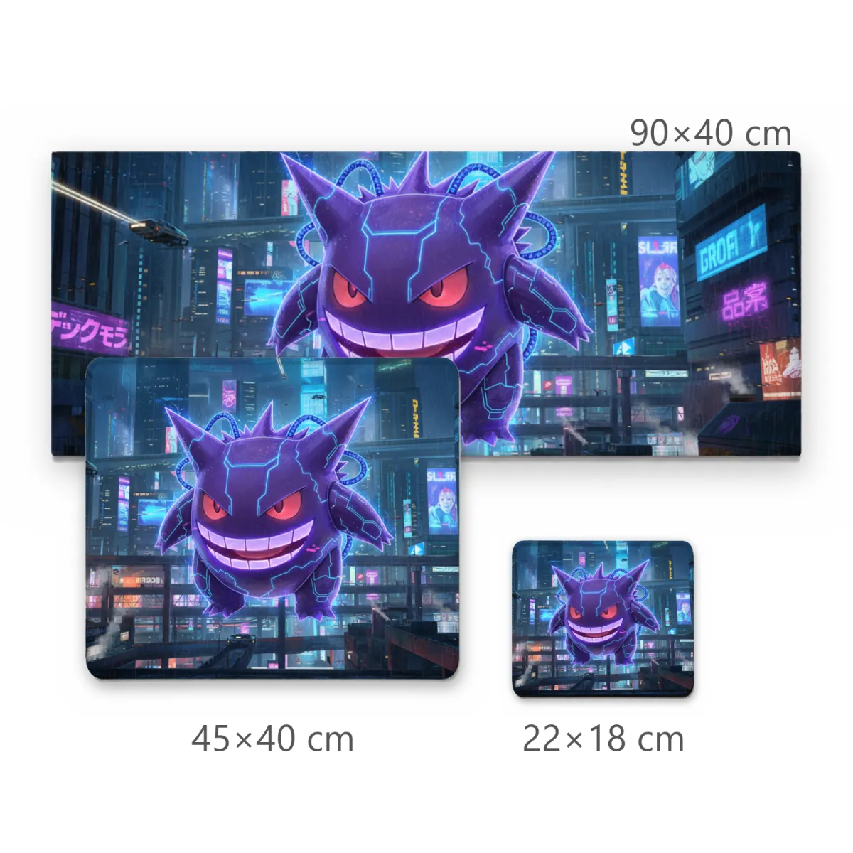 Mousepad Gamer Gengar Holográfico Cyberpunk Cidade Noturna