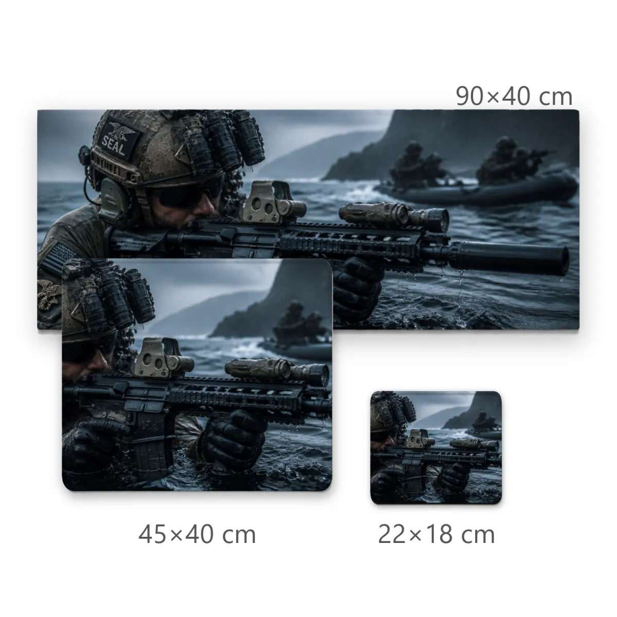 Mousepad Militar Operador SEAL na Água com Fuzil Tático
