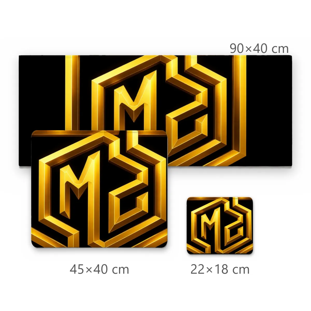 Mousepad Gamer com Brasão Dourado 3D e Monograma Central em Fundo Preto