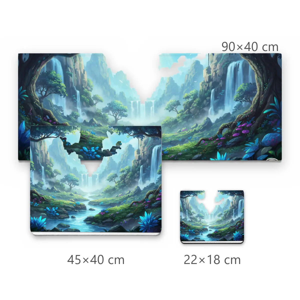 Mousepad Deskmat Vale Encantado com Cachoeiras e Floresta Estilo Anime