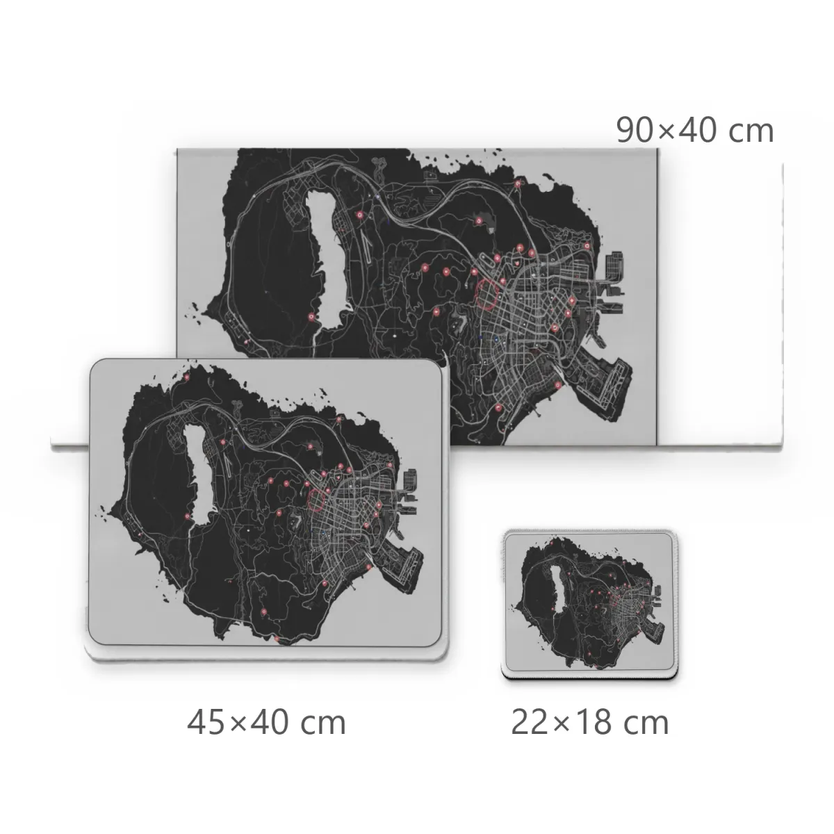 Mousepad Grande com Mapa Urbano e Costeiro em Fundo Cinza Claro