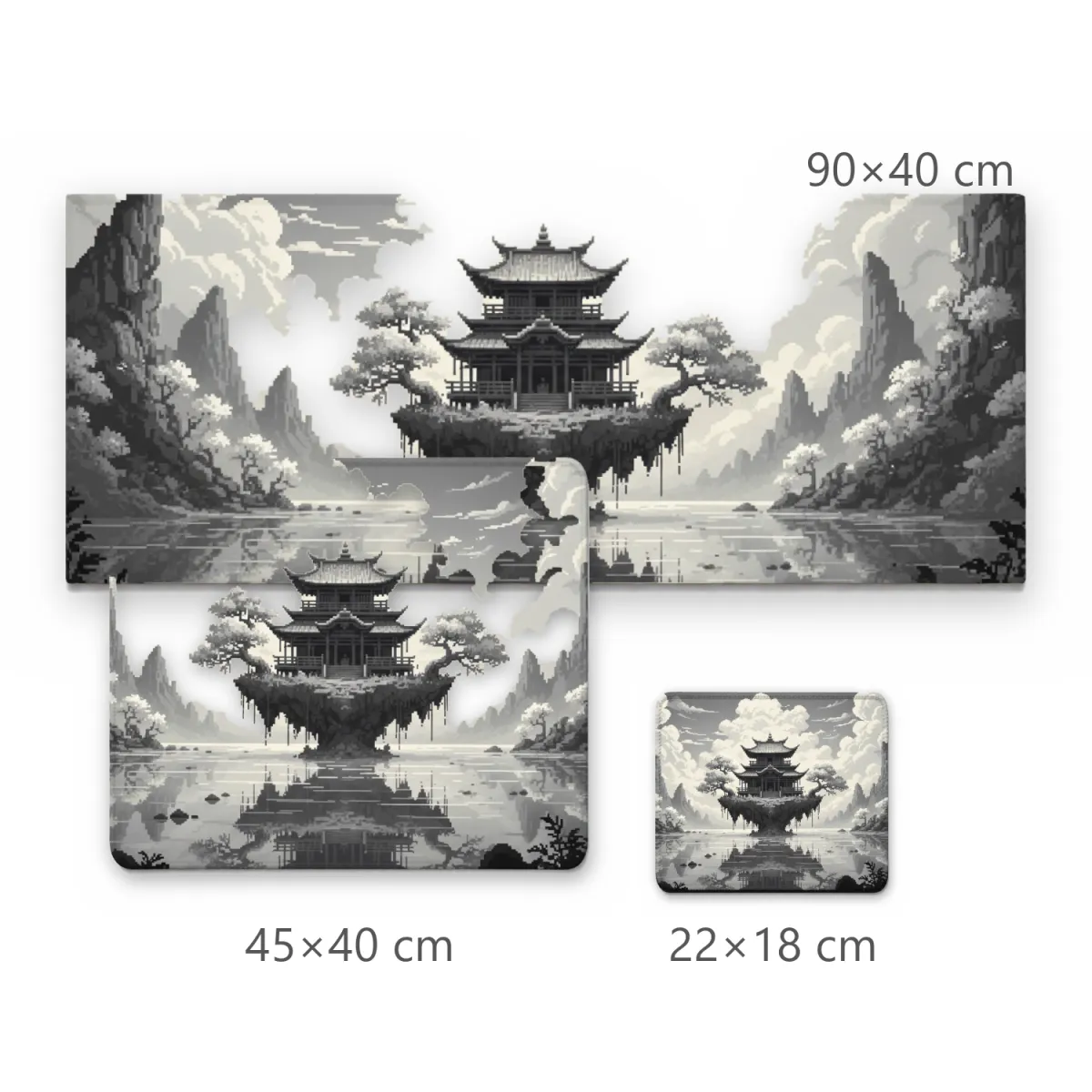 Mousepad Pagode Japonês Flutuante em Preto e Branco