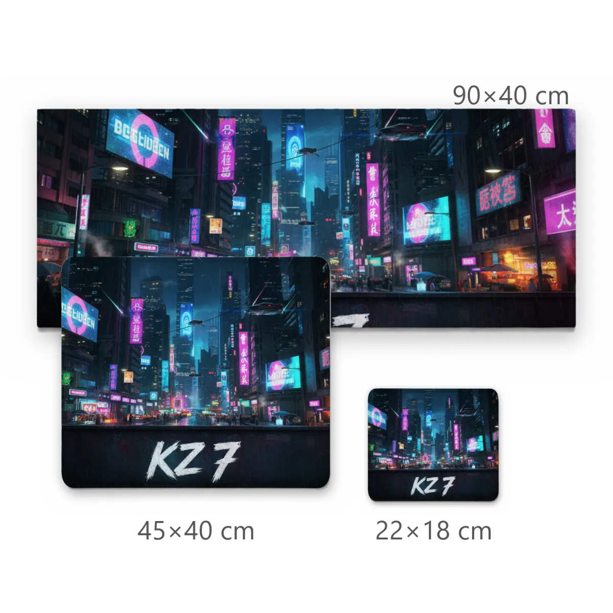 Mousepad Cidade Futurista Cyberpunk com Letreiros Neon e Tipografia KZ7