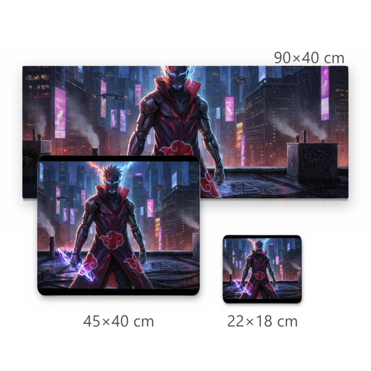 Mousepad Gamer Guerreiro Cibernético com Manto de Nuvens Vermelhas Estilo Cyberpunk