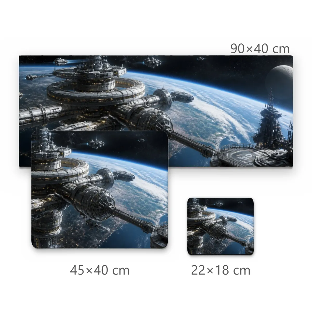 Mousepad Grande Estação Espacial Futurista em Órbita Terrestre com Naves