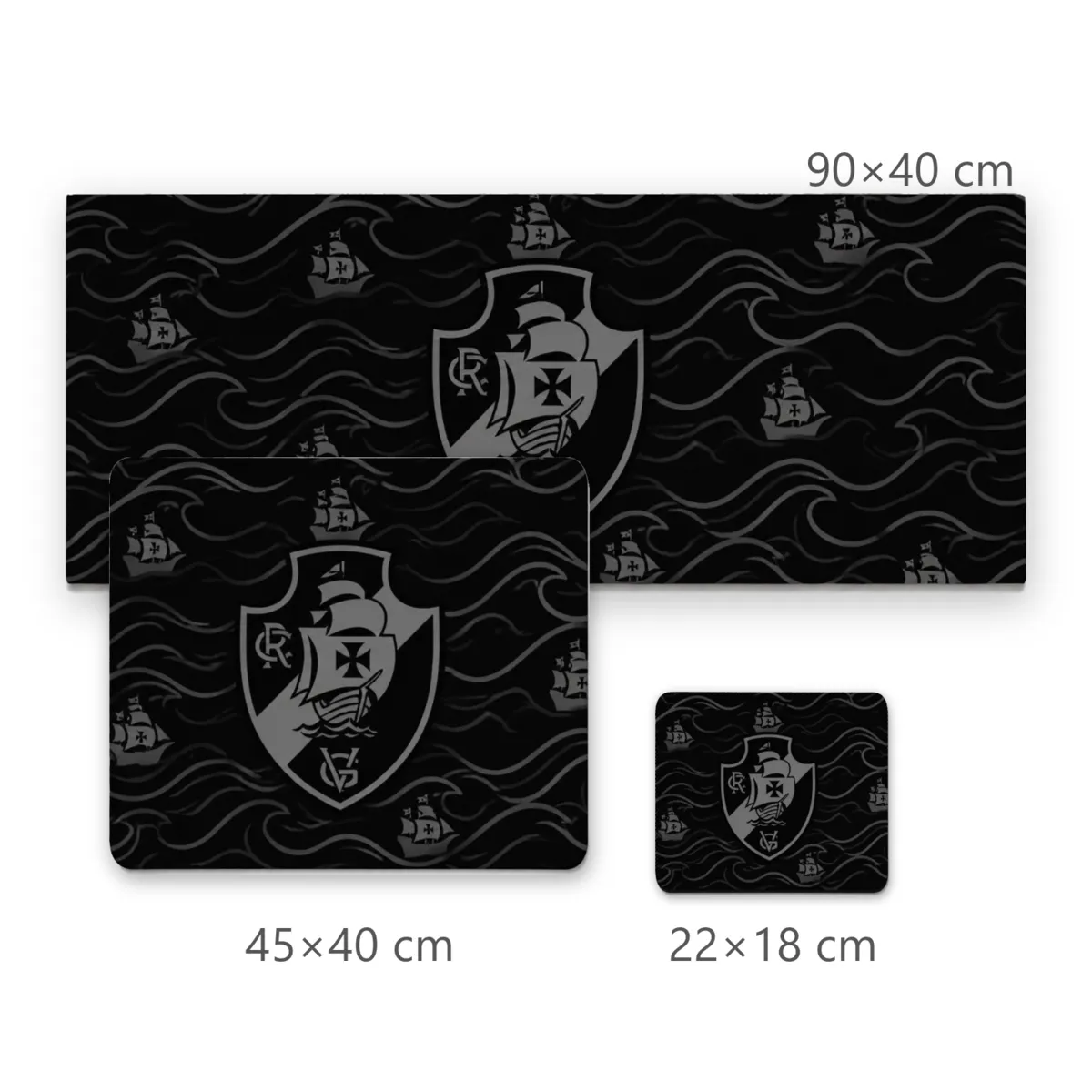 Mousepad Vasco Escudo Preto Minimalista com Ondas e Caravelas