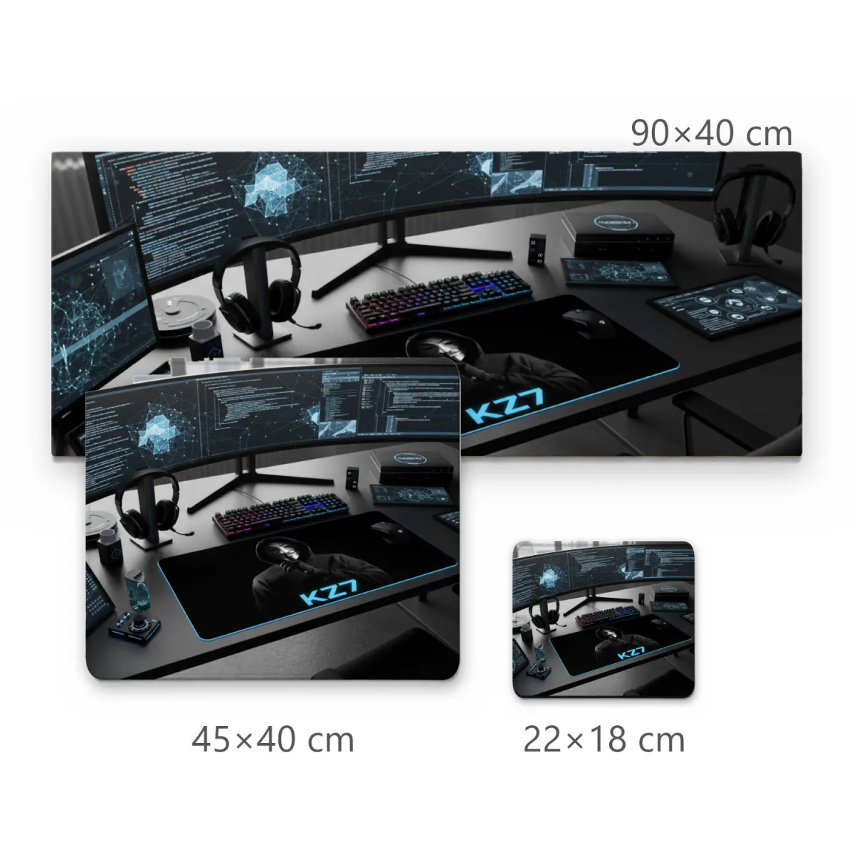 Mousepad Gamer Hacker com Capuz e Tipografia KZ7 Iluminada