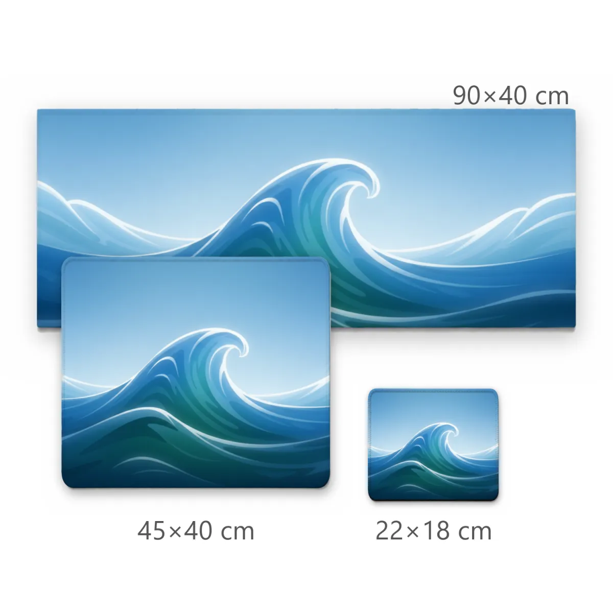 Mousepad Grande com Estampa de Ondas do Mar em Estilo Minimalista e Tons Azuis