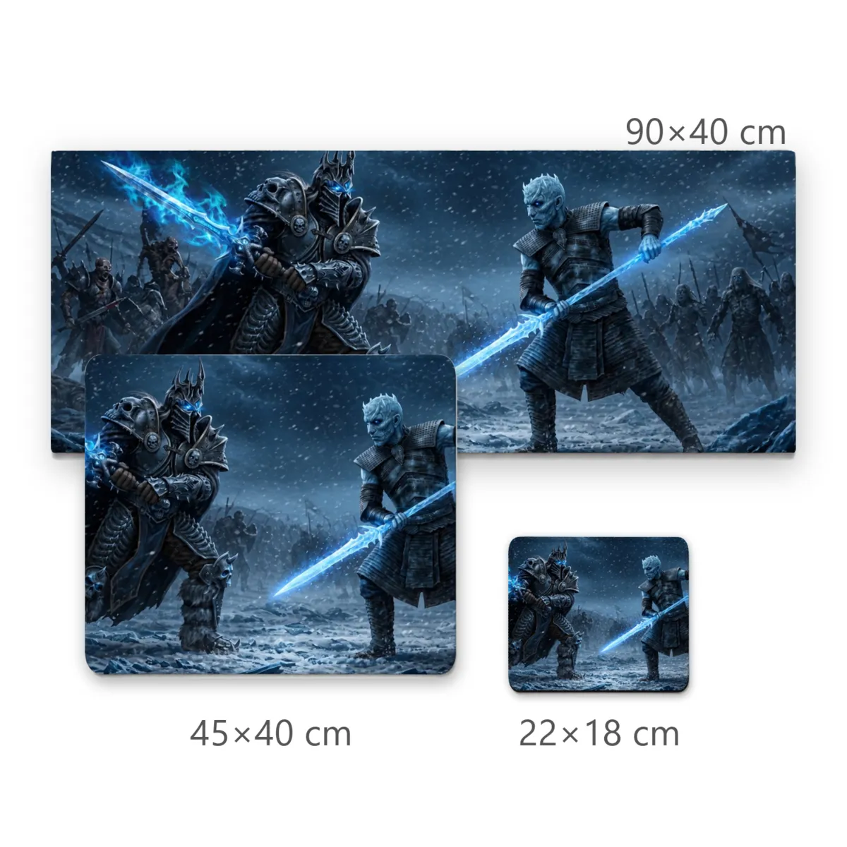 Mousepad Batalha no Gelo Guerreiro de Armadura contra Rei da Noite