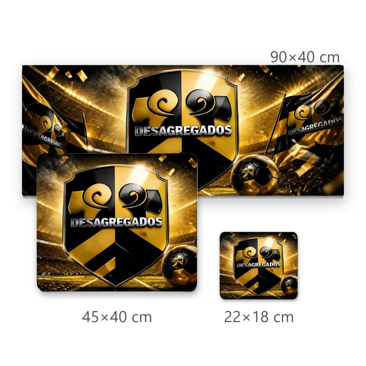Mousepad Gamer Escudo Dourado Desagregados com Bola e Estádio