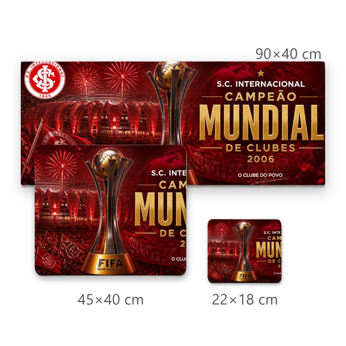 Mousepad S.C. Internacional Campeão Mundial 2006 com Taça FIFA e Estádio Iluminado