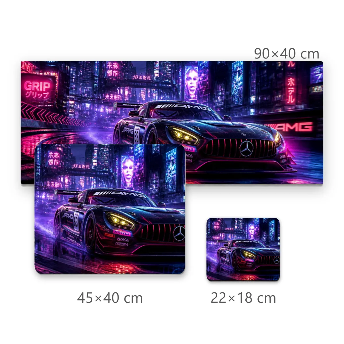 Mousepad Carro Esportivo GT em Pista Noturna Cyberpunk com Luzes Neon