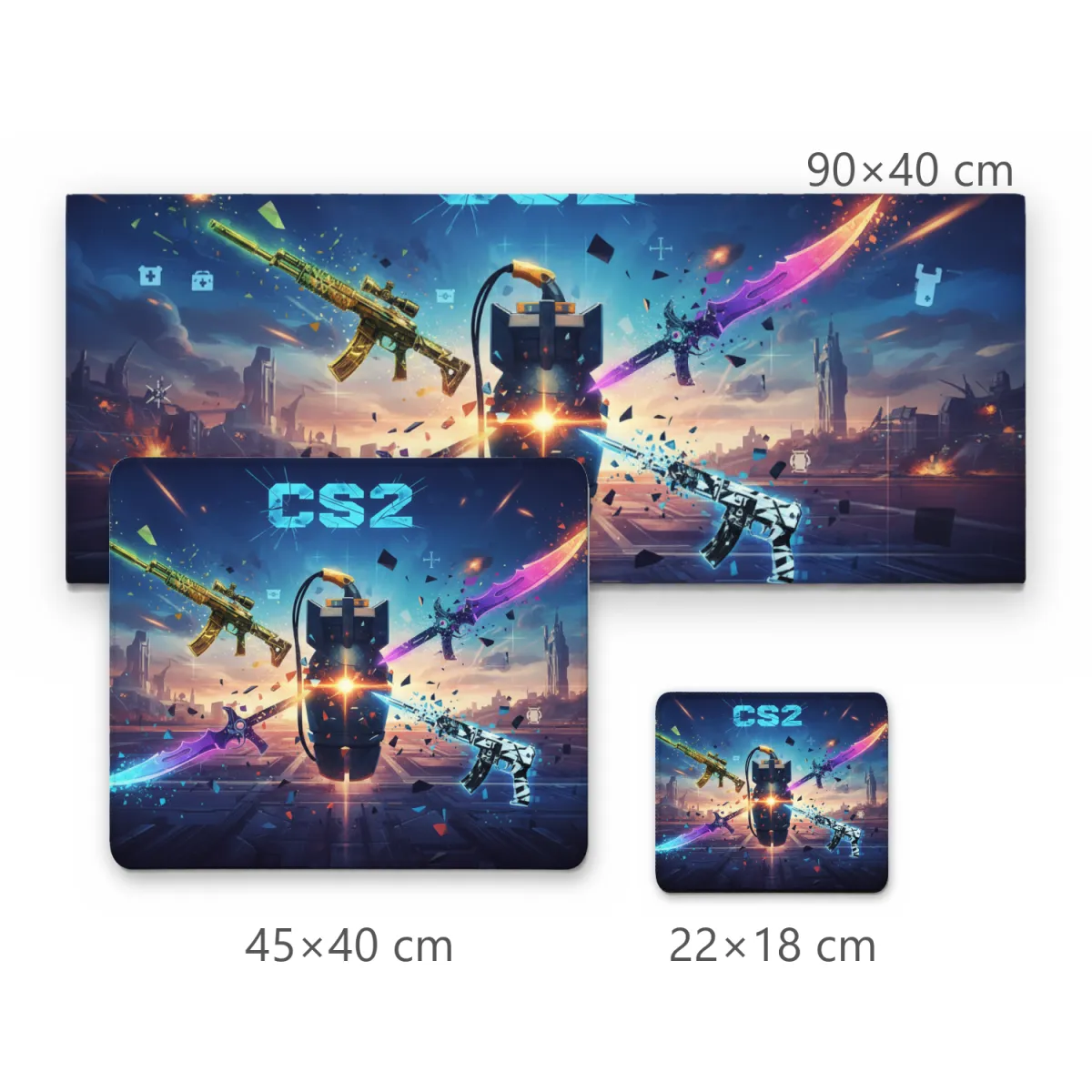 Mousepad Gamer CS2 com Arte de Armas, Facas e Explosão Central