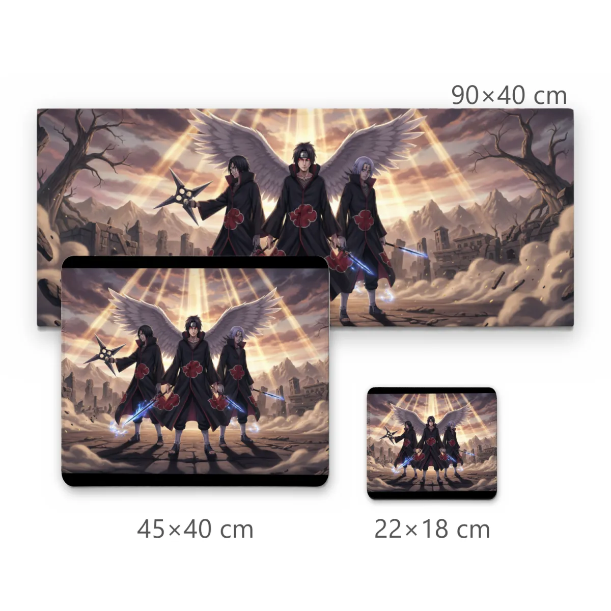 Mousepad Gamer Trio Ninja com Asas de Anjo e Raios de Luz