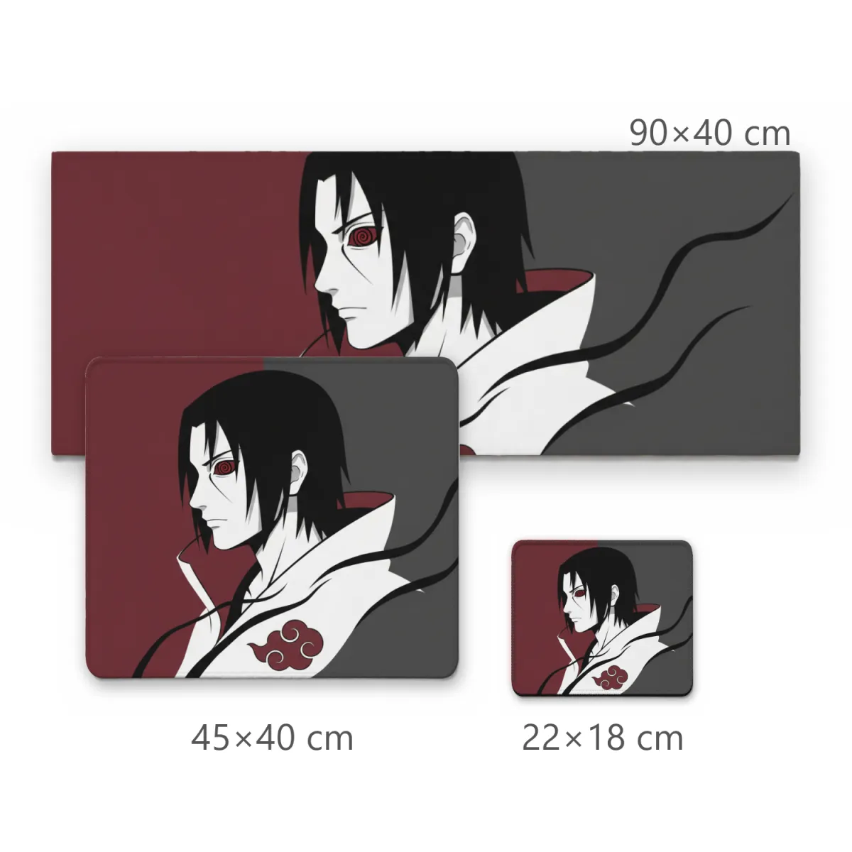 Mousepad Ninja Uchiha Arte Minimalista com Fundo Bicolor Vermelho e Cinza