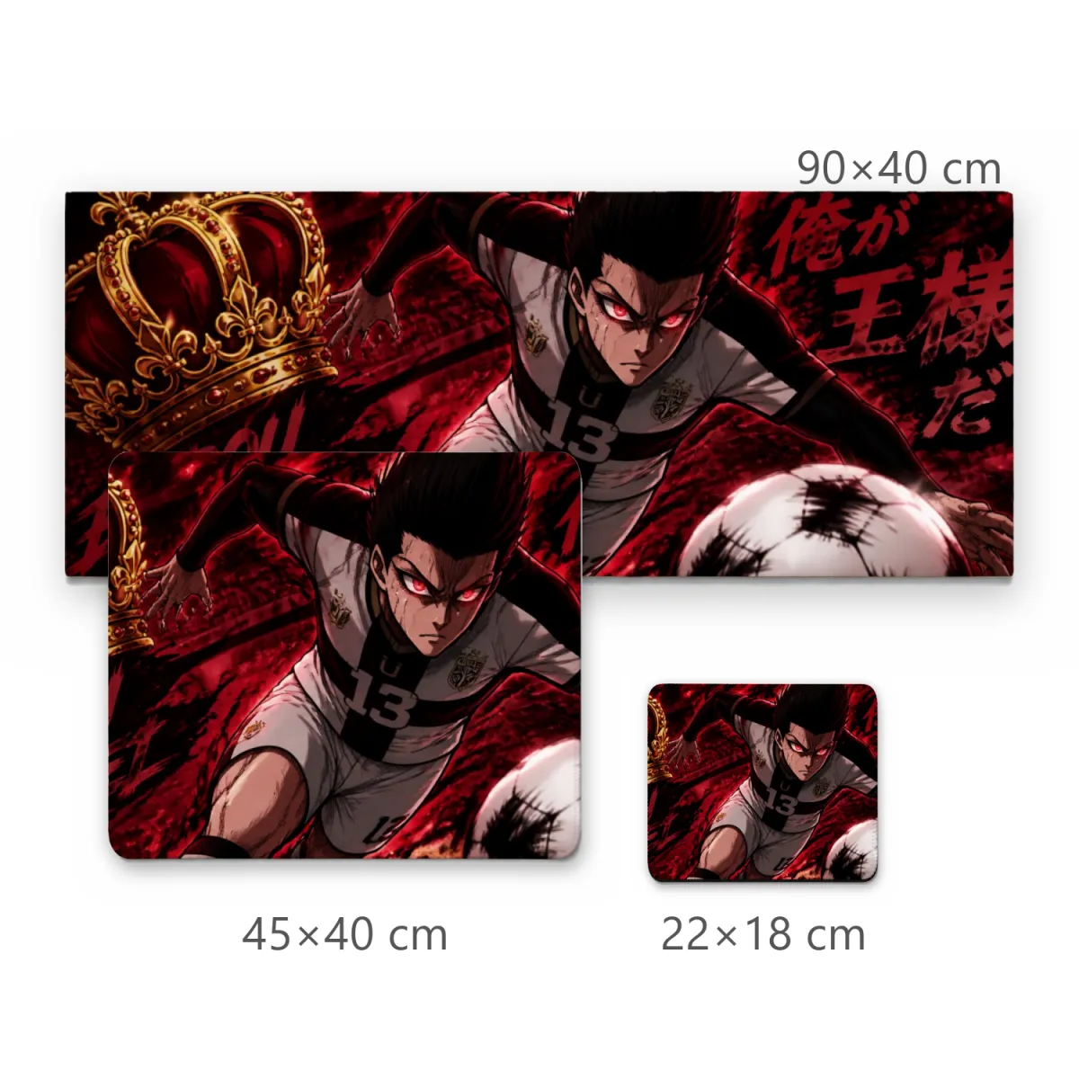 Mousepad Gamer Anime Barou Shoei Coroa Dourada e Futebol Fundo Vermelho