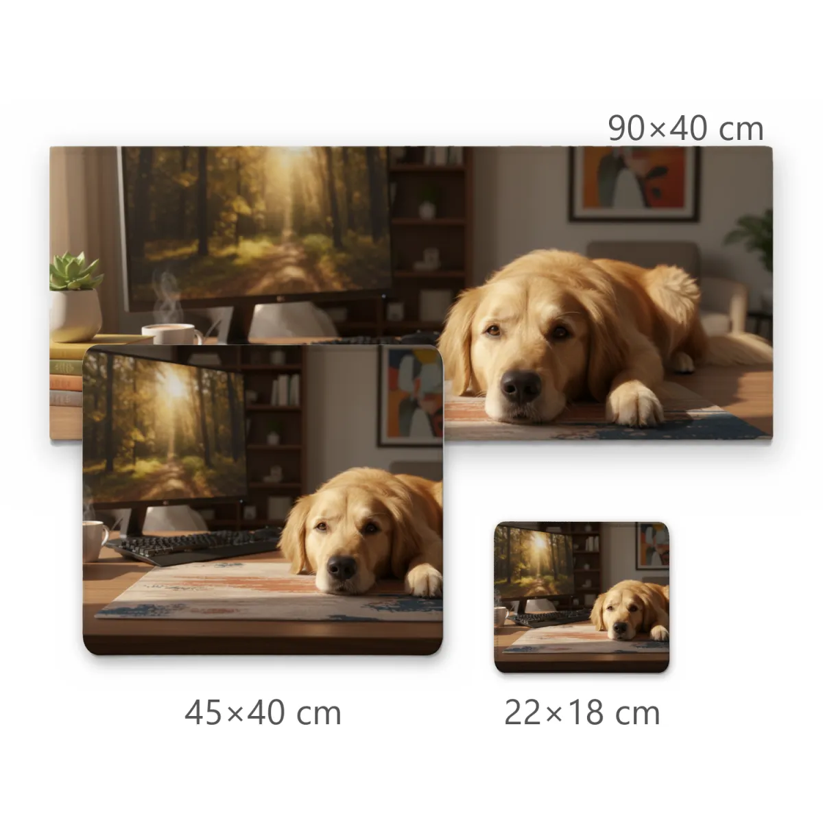 Mousepad Cachorro Golden Retriever Deitado em Mesa de Setup