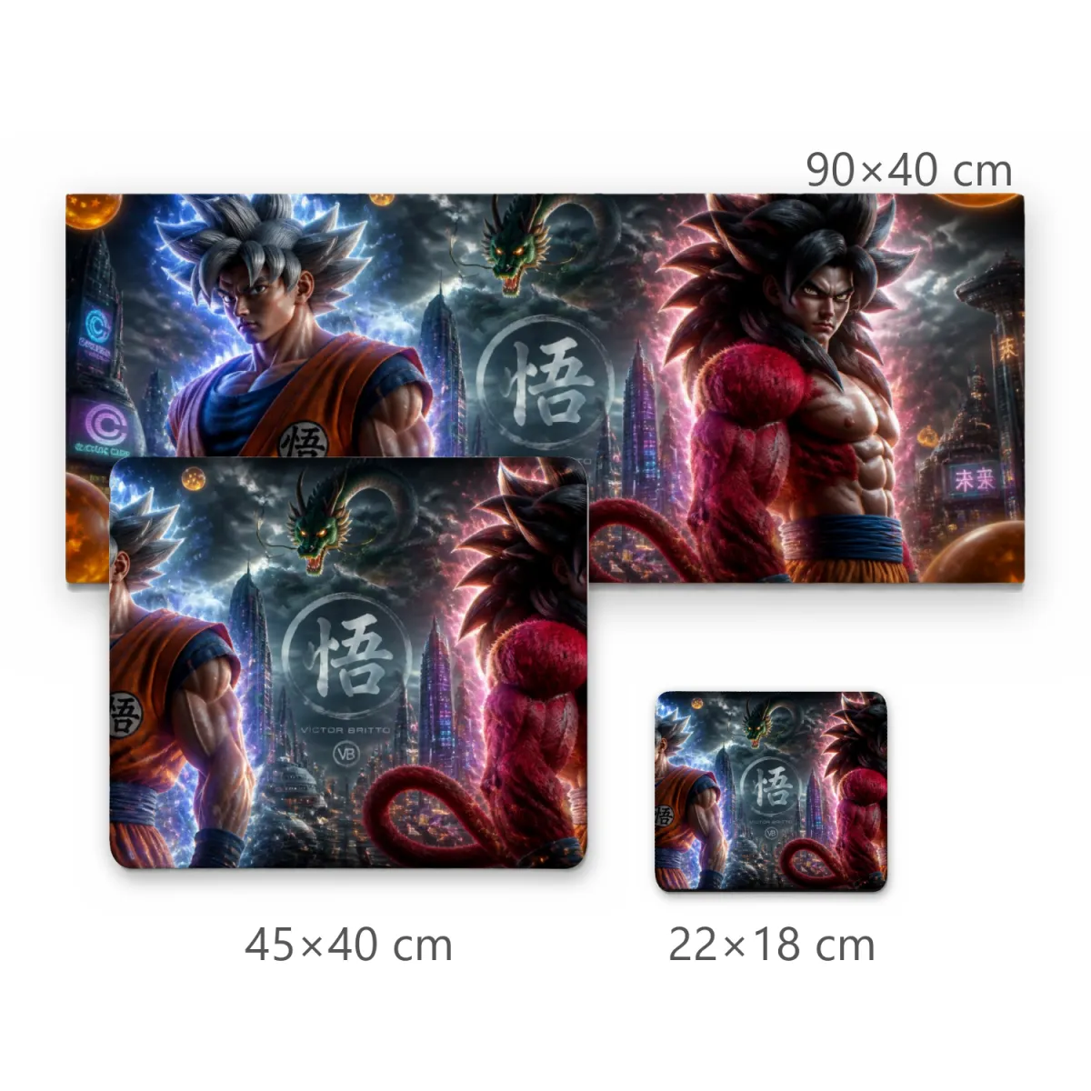 Mousepad Gamer Goku Instinto Superior e Super Saiyajin 4 Arte Futurista