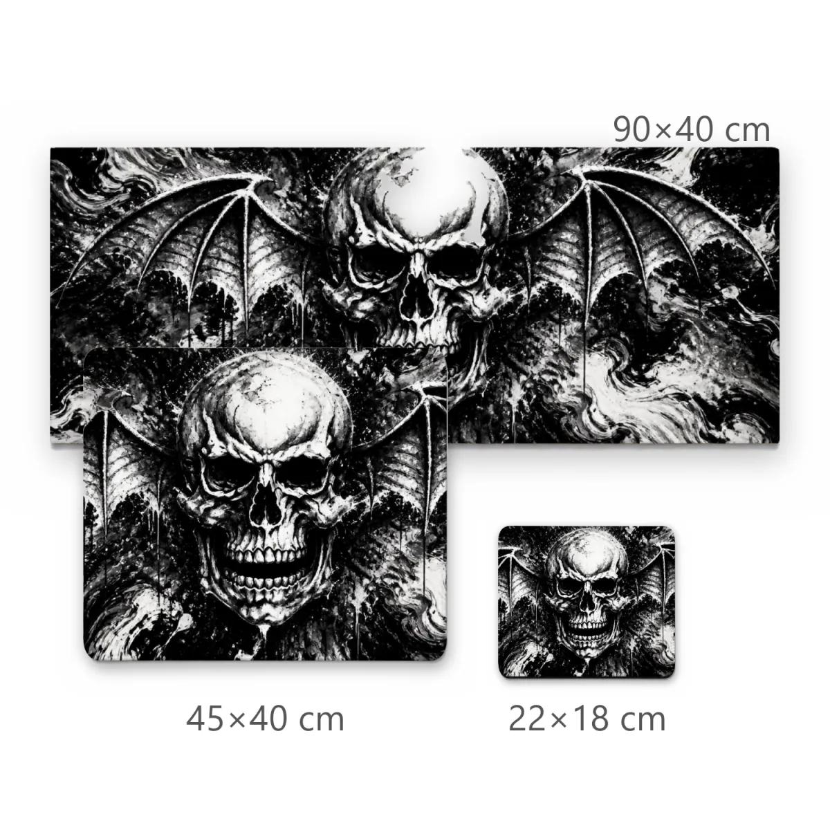 Mousepad Deathbat Caveira com Asas de Morcego Estilo Grunge Preto e Branco