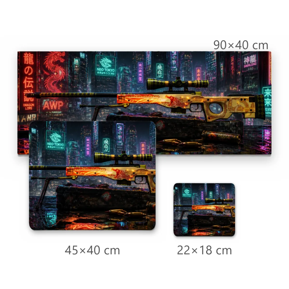 Mousepad Gamer Rifle Sniper Dourado em Cenário Urbano Cyberpunk