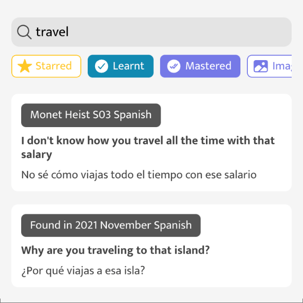 Search from one place between all flashcards