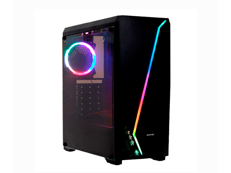 CASE GAMER AVATEC CCA-4604BK 450W, 1FAN RGB, BANDA FRONTAL, PANEL VIDRIO, COLOR NEGRO