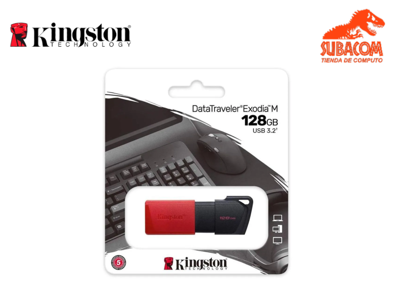 USB KINGSTON DATA TRAVELER EXODIA 128GB, 3.2, COLOR ROJO/NEGRO