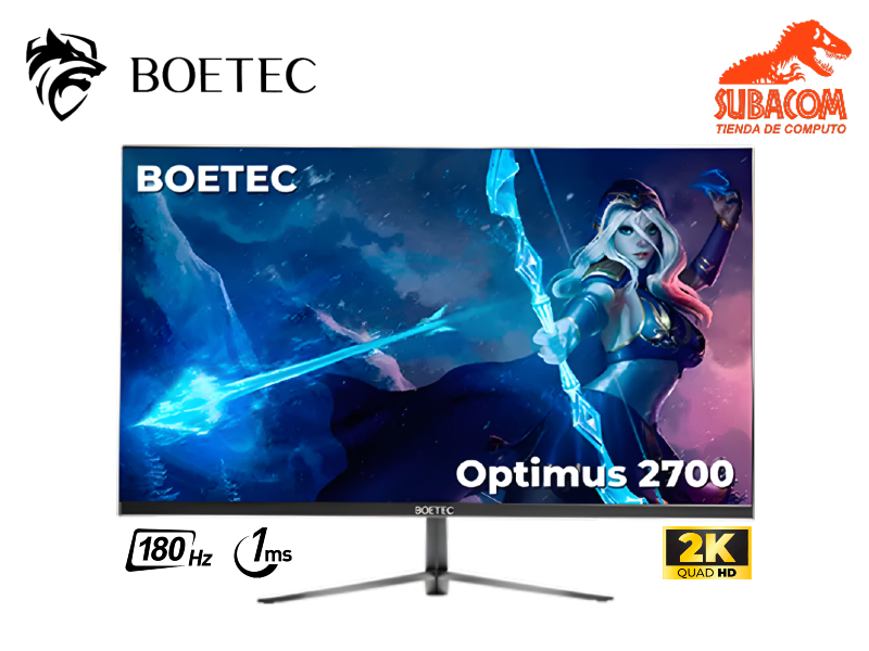 MONITOR GAMER BOETEC OPTIMUS 2700 27" 2K (2660x1440) QHD LED, 180HZ, 1MS, 2 HDMI, 2 DP, COLOR NEGRO