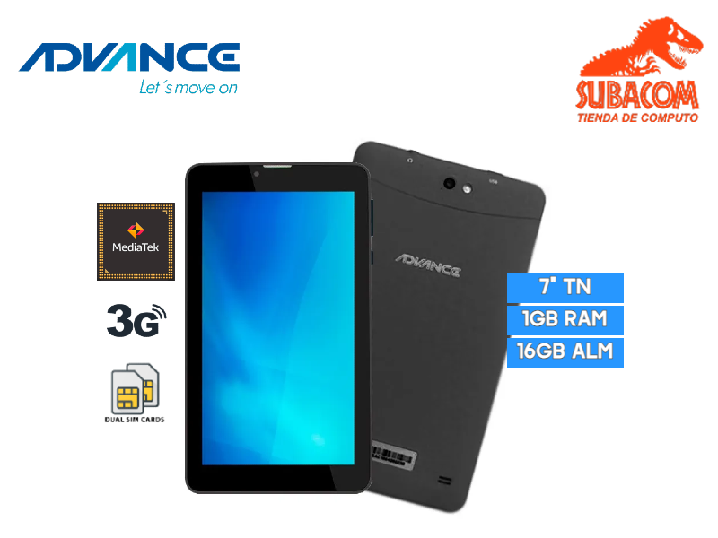 TABLET ADVANCE PRIME PR5850, PROC. MTK 8321, RAM 1GB, ALM. INT. 16GB, PANT. 7" TN 1024x600, 3G, DOBLE SIM, BT, COLOR NEGRO