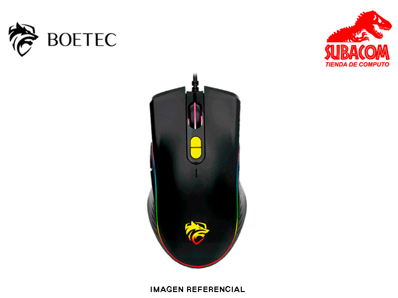 MOUSE BOETEC QS-303, 7200 DPI, RGB, CABLE TRENZADO, USB, NEGRO