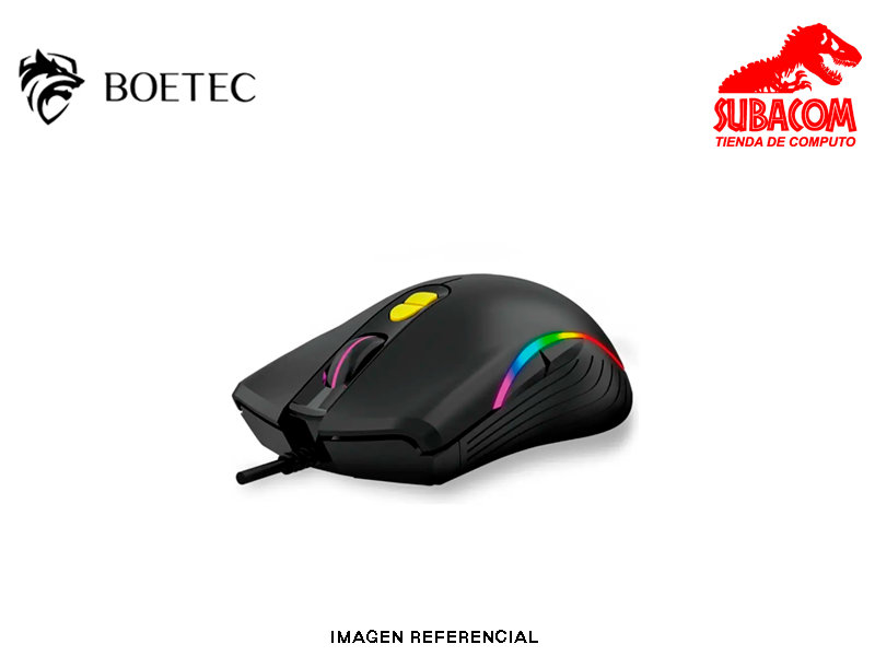 MOUSE BOETEC QS-303, 7200 DPI, RGB, CABLE TRENZADO, USB, NEGRO 1
