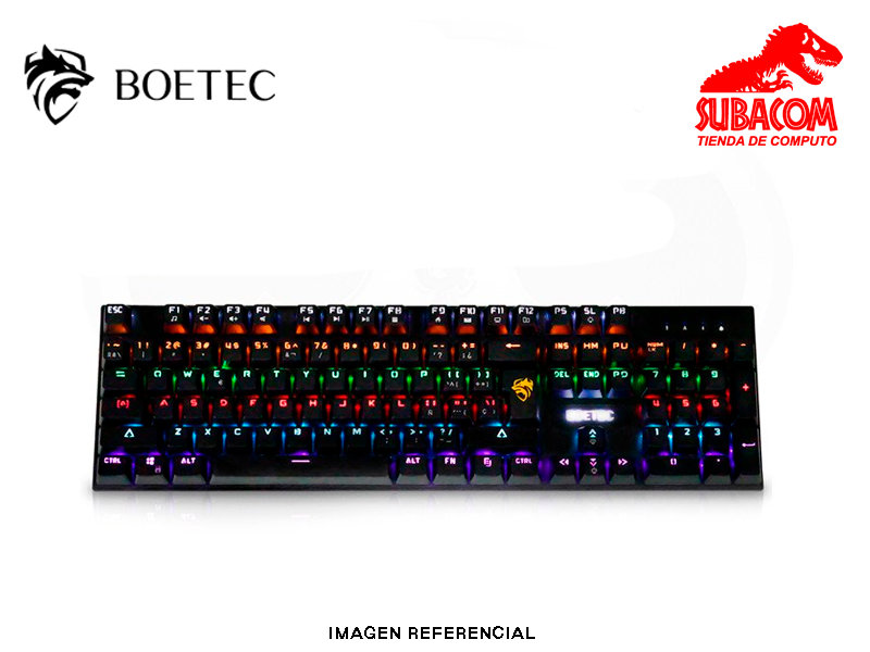 TECLADO MECÁNICO BOETEC GMT-607, RGB, 100%, SWITCH NARANJA, FULL ANTIGHOSTING, CABLE TRENZADO, USB, NEGRO