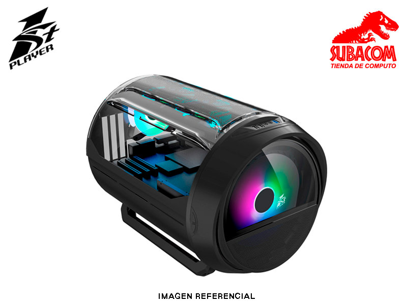 CASE 1ST PLAYER BASS, 1 FAN FRONTAL DE 200MM, 1 FAN POSTERIOR 120MM, ACRILICO + MALLA, VIDRIO TEMPLADO FRONTAL, COLOR NEGRO