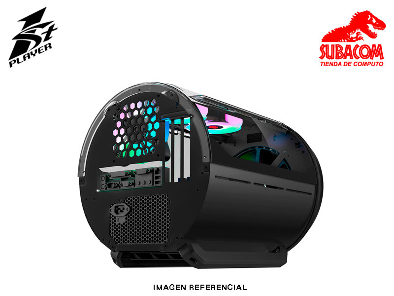 CASE 1ST PLAYER BASS, 1 FAN FRONTAL DE 200MM, 1 FAN POSTERIOR 120MM, ACRILICO + MALLA, VIDRIO TEMPLADO FRONTAL, COLOR NEGRO 1