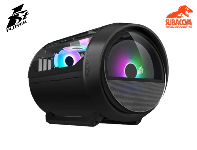 CASE 1ST PLAYER BASS, 1 FAN FRONTAL DE 200MM, 1 FAN POSTERIOR 120MM, ACRILICO + MALLA, VIDRIO TEMPLADO FRONTAL, COLOR NEGRO