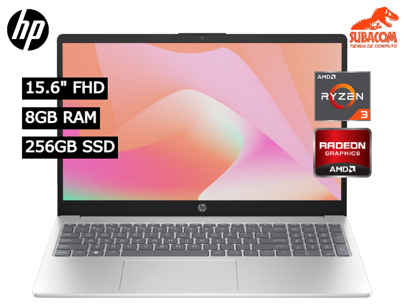 HP 15-FC0005LA, AMD RYZEN 3-7320U, RAM 8GB DDR5, SSD 256GB, AMD RADEON GRAPHICS, PANT. 15.6" FULL HD, 3 CELDAS, FREEDOS, COLOR PLATEADO