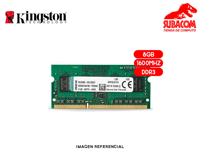 MEMORIA RAM KINGSTON KVR 8GB 1600MHZ DDR3 SODIMM, CL 11