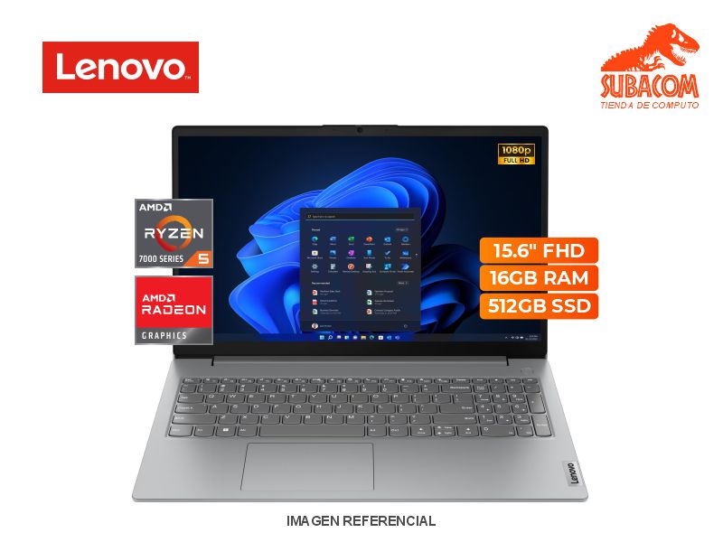 LAPTOP LENOVO V15 G4 , RYZEN 5-7520U, RAM 16GB DDR5, SSD 512GB, PANT. 15.6" FHD TN, 2 CEL, FREEDOS, COLOR GRIS