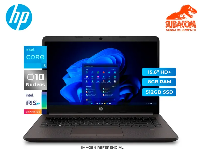 HP 250 G10, INTEL CORE I5-1334U, RAM 8GB DDR4, SSD 512GB, INTEL IRIS XE GRAPHICS, PANT. 15.6" HD+ LED, 3 CELDAS, ESPAÑOL, FREEDOS, COLOR NEGRO