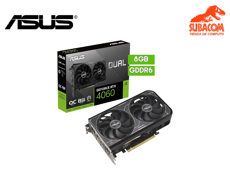 TARJETA DE VIDEO ASUS DUAL, NVIDIA GEFORCE RTX 4060 8GB GDDR6, OC EDITION, 2 FAN, COLOR NEGRO