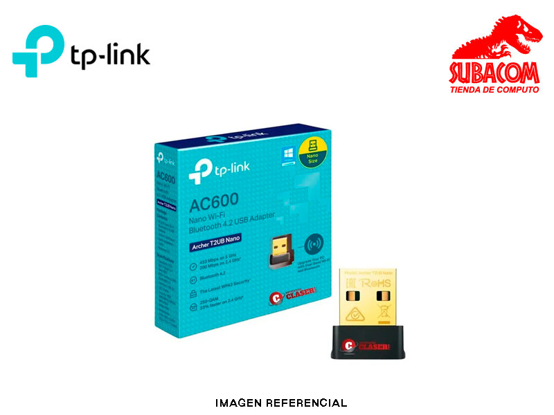 ADAPTADOR WI-FI Y BLUETOOTH NANO USB TP-LINK AC600 ARCHER T2UB NANO, 5GHz 433MB/s, 2.4GHz 200MB/s, BLUETOOTH 4.2