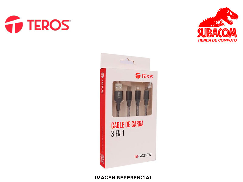 CABLE DE CARGA 3 EN 1 TEROS TE-70210W, TIPO C/ LIGHTNING/ MICRO USB