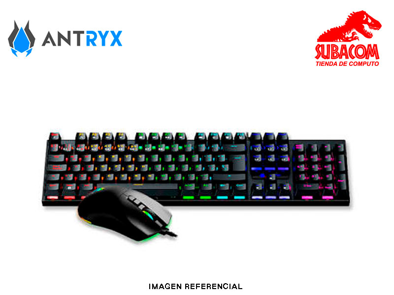 KIT GAMER ANTRYX GC-3100, TECLADO MECANICO + MOUSE, SWITCH BLUE, RGB, COLOR NEGRO