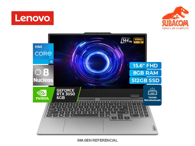 LENOVO LOQ 15IAX9, I5-12450HX, RAM 8GB DDR5, SSD 512GB, RTX 3050 6GB, PANT. 15.6" FHD, 4 CEL, WIN 11, ESPAÑOL, LUNA GREY