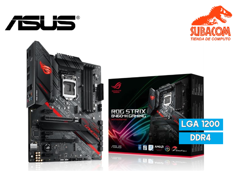 PLACA MADRE ASUS ROG STRIX B460-H GAMING, 4 RANURAS RAM, LGA 1200, ATX